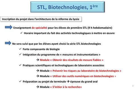 Programme de biotechnologies de première STL .